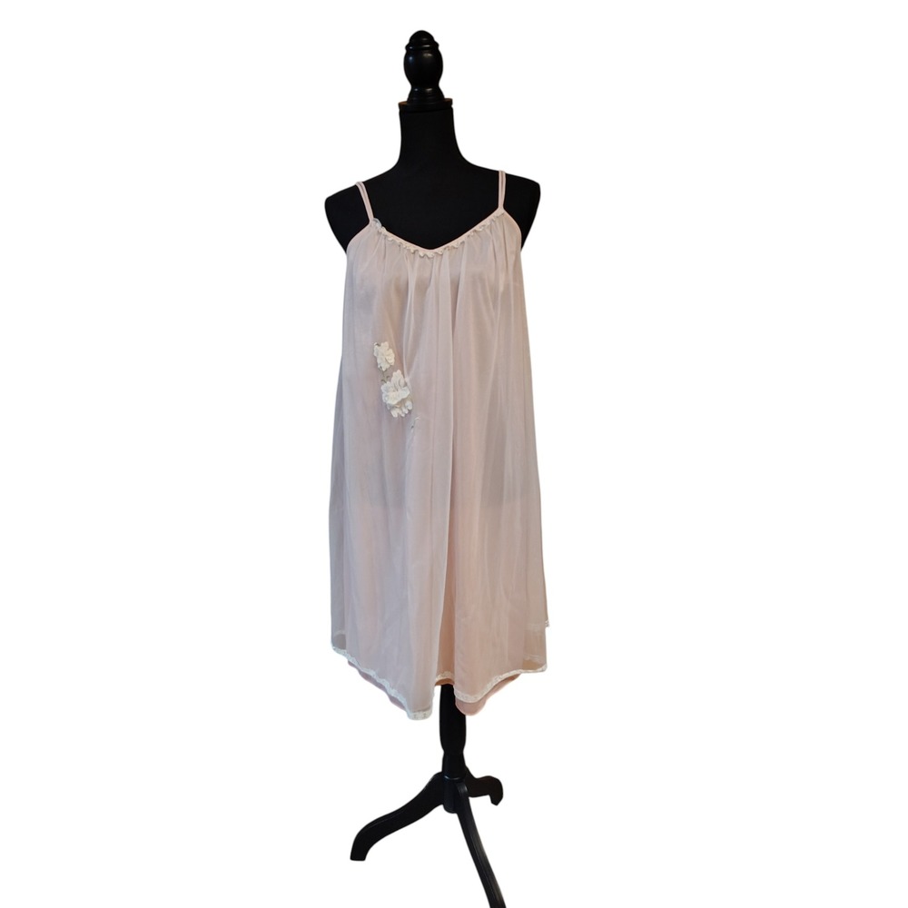 Vtg 50s 60s Vanity Fair Pink Sheer Double Layer Babydoll Nightgown Chemise Small